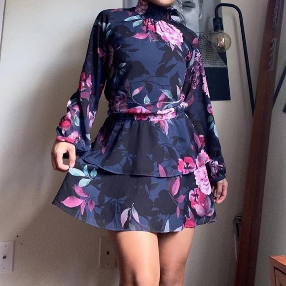 Yumi Kim Floral High Neck cocktaili dress mockneck boho retro - Picture 2 of 4